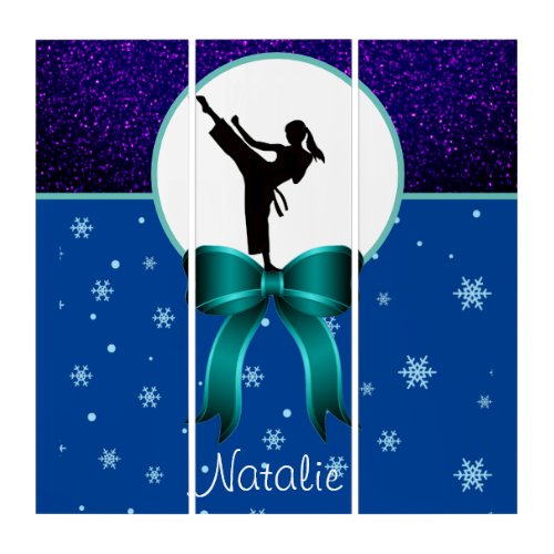 Karate Girls Glitter and Bow Snowflake   Triptych