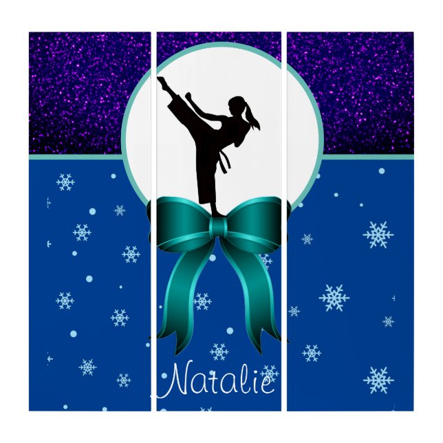 Karate Girls Glitter and Bow Snowflake   Triptych (Front)