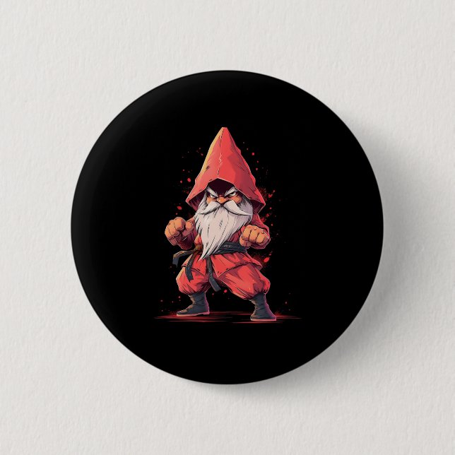 Karate Gnome Taekwondo Martial Arts Fighter  Button (Front)