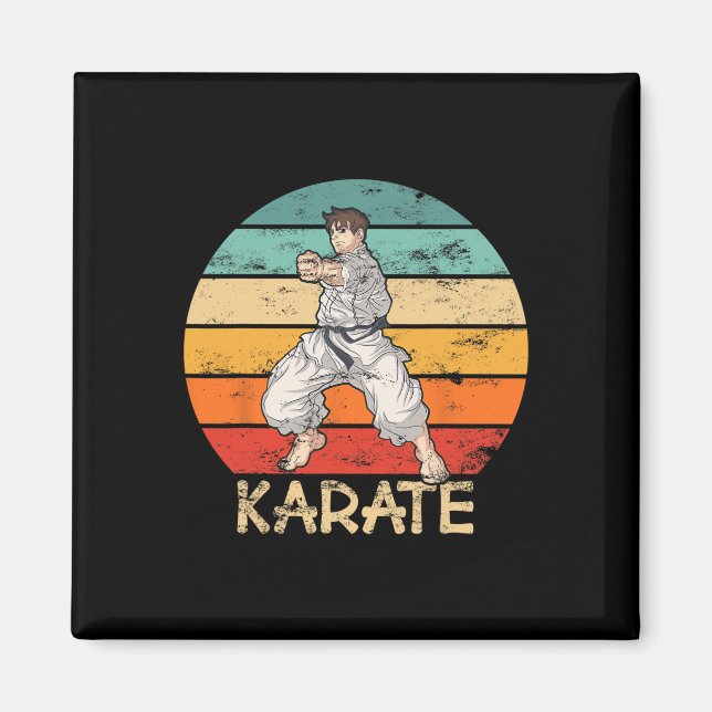 Karate Grunge Design Karate Fighter Makes Punch In Magnet (Front)