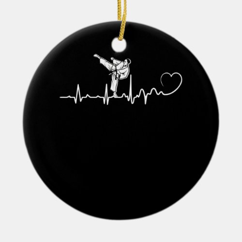 Karate Heartbeat Gift For Karateka Ceramic Ornament