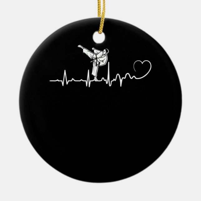 Karate Heartbeat Gift For Karateka Ceramic Ornament (Front)