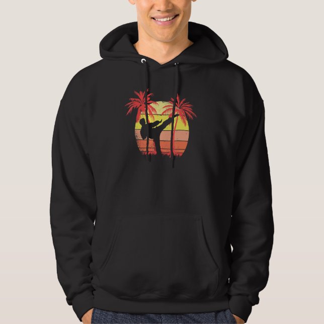 Karate High Kick Summer Sunset 80s Palm Hoodie (Front)