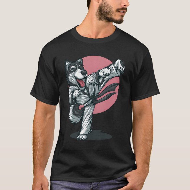 Karate Husky Alaskan Dog Pose Men Women Boy Girl D T-Shirt (Front)