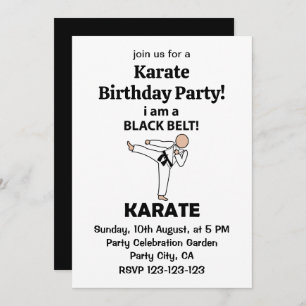 Karate I am A Black Belt Karate Birthday Party Invitation