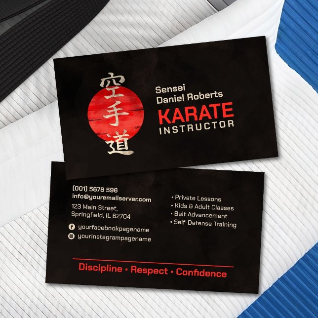 Karate instructor - Japanese Kanji and sun  Business Card (Creator Uploaded)