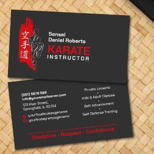 Karate instructor - Kanji and karateka silhouette  Business Card