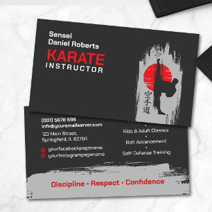 Karate instructor - Kanji and karateka silhouette  Business Card