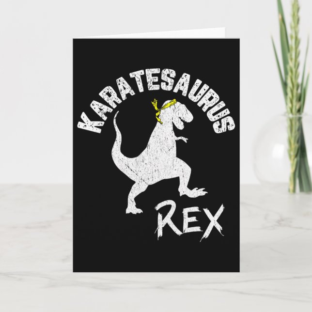 Karate Karatesaurus Rex Dinosaur Funny Martial Art Card (Front)