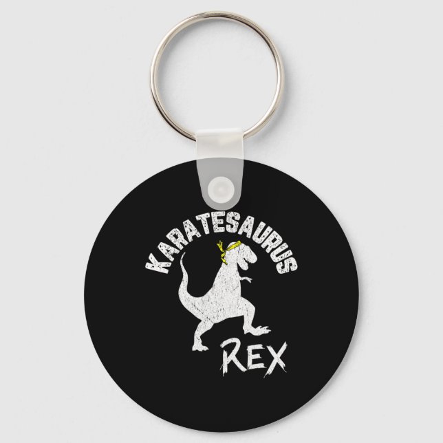 Karate Karatesaurus Rex Dinosaur Funny Martial Art Keychain (Front)