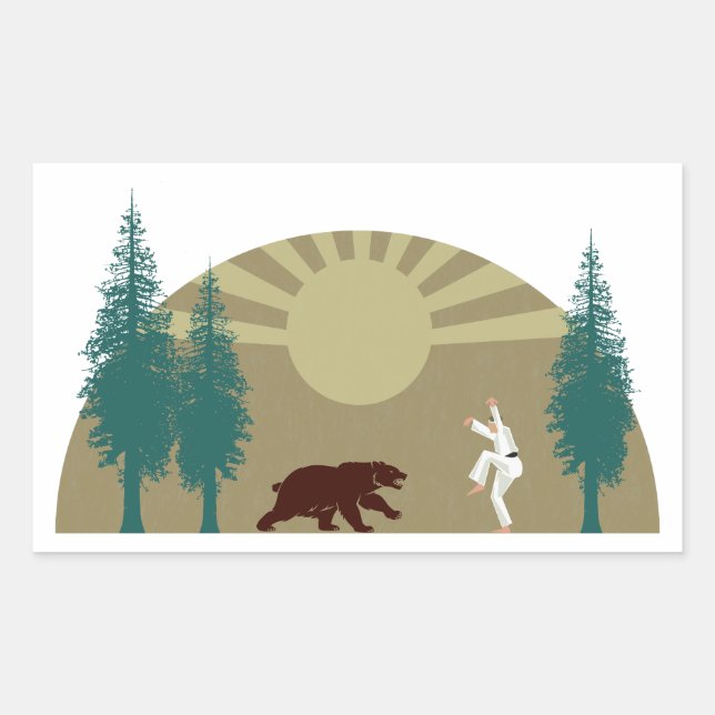 Karate Kick Bear Rectangular Sticker (Front)