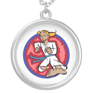 Karate Kick Girl Silver Plated Necklace