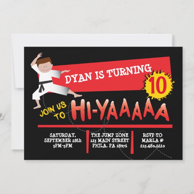 Karate Kick Red Birthday Party Invitation (Front)