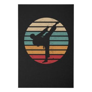 Karate Kick Retro Sun Karate Fighter Faux Canvas Print