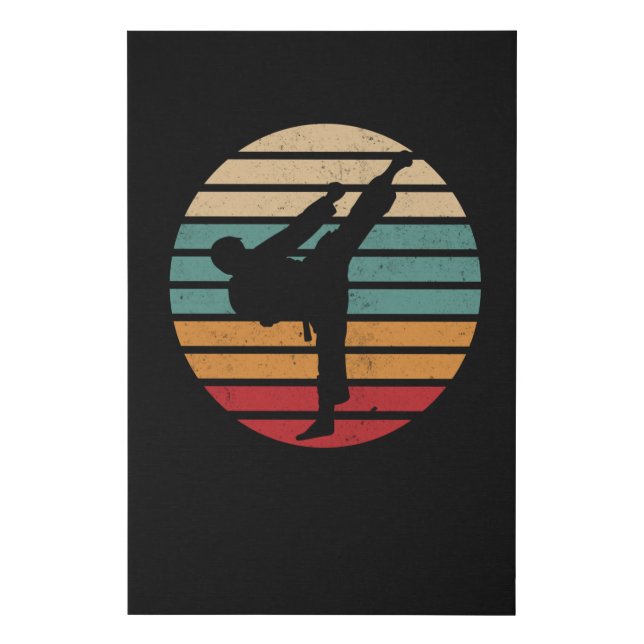 Karate Kick Retro Sun Karate Fighter Faux Canvas Print (Front)