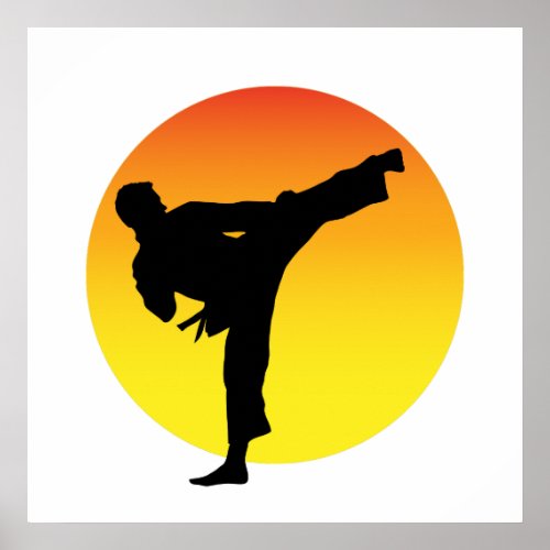 Karate Kick Silouette Poster