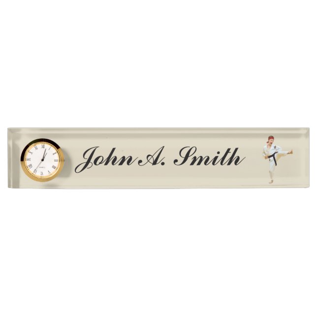 Karate Kicking Black Belt Customizable Name Name Plate (Front)