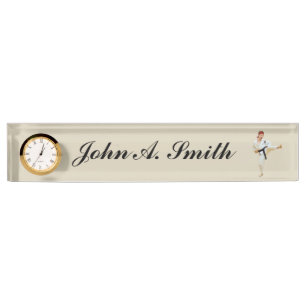 Karate Kicking Black Belt Customizable Name Plate