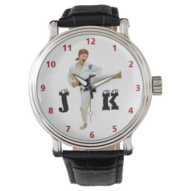 Karate Kicking Black Belt Customize Monogram Watch (Front)