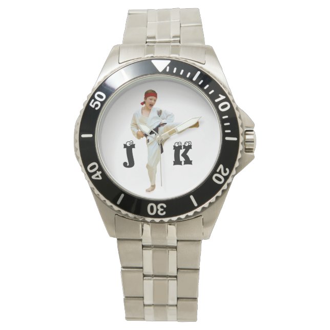 Karate Kicking Black Belt Customize Monogram Watch (Front)