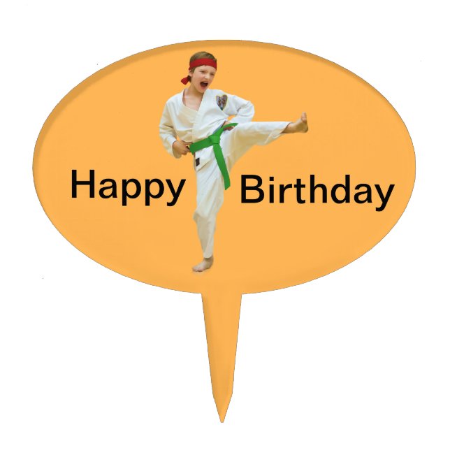 Karate Kicking Cake Topper, Customizable Topper (Front)