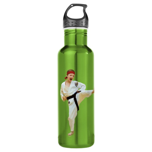 Karate Kicking, Customizable, Stainless Steel Water Bottle (Front)