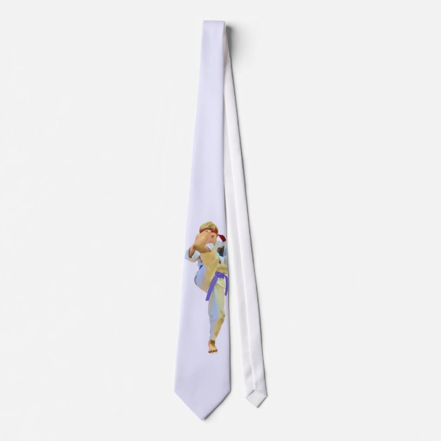 Karate Kicking Purple Belt Neck Tie (Front)