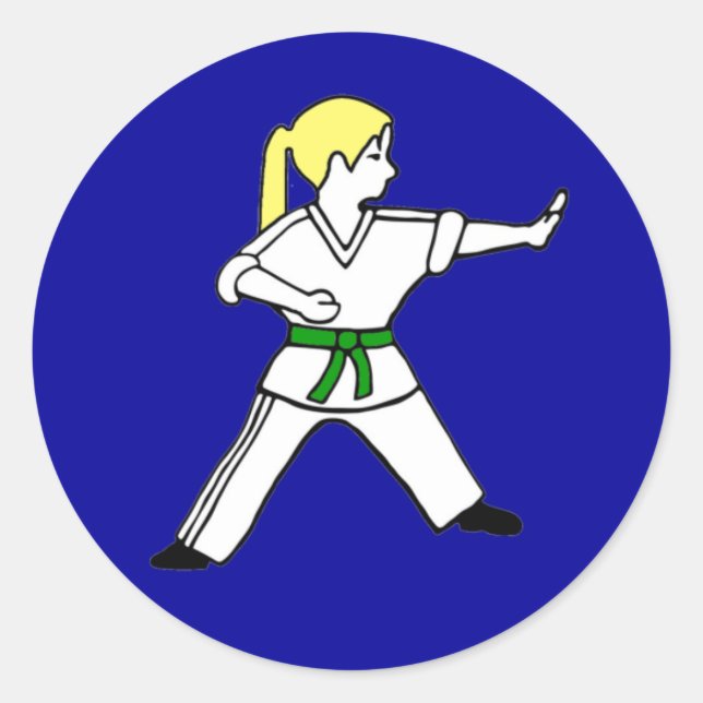 Karate Kid Girl #6 blond hair green belt Classic Round Sticker (Front)