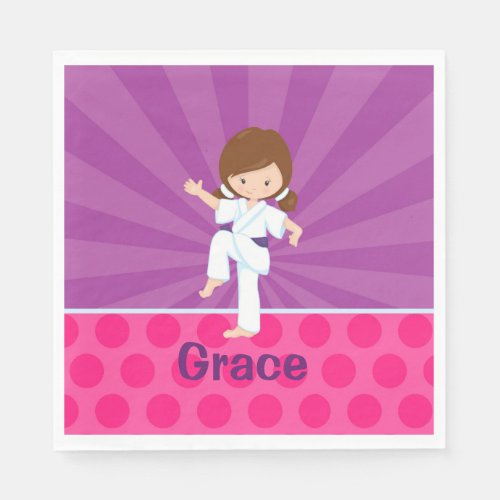 Karate Kid Girl Paper Napkin Brown Purple Belt