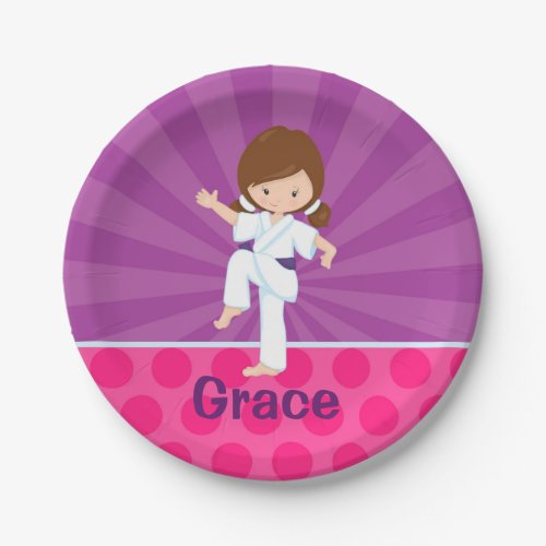 Karate Kid Girl Paper Plate Brown Purple Belt