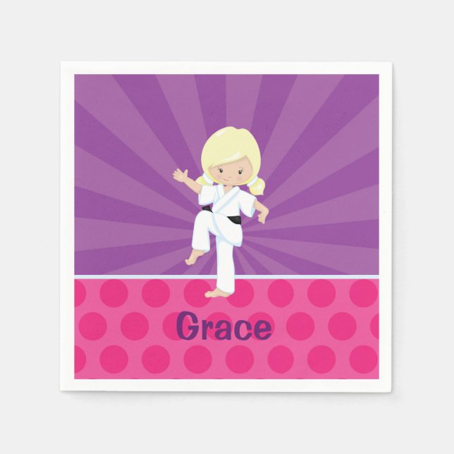 Karate Kid Girl Purple Rays Napkin Blonde (Front)