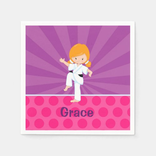 Karate Kid Girl Purple Rays Napkin Red