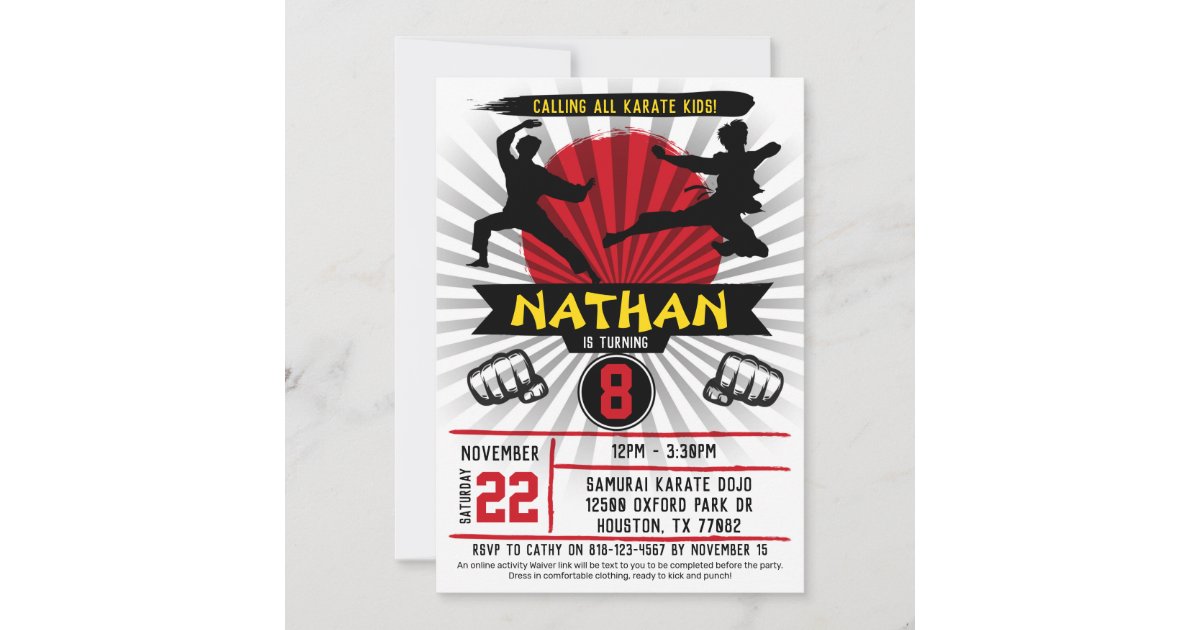 Karate Kid Martial Arts Cobra Kai Invitation | Zazzle