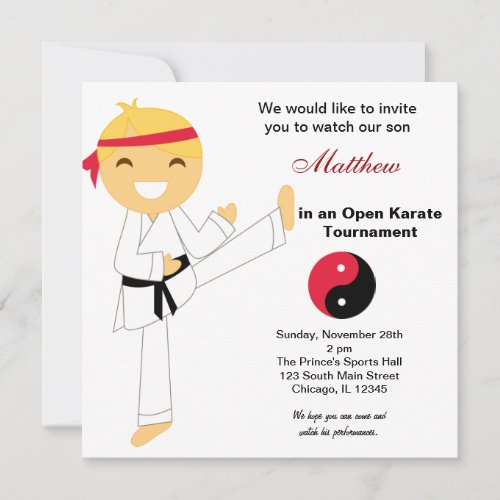 Karate Kids Tournament Personalized Invitation