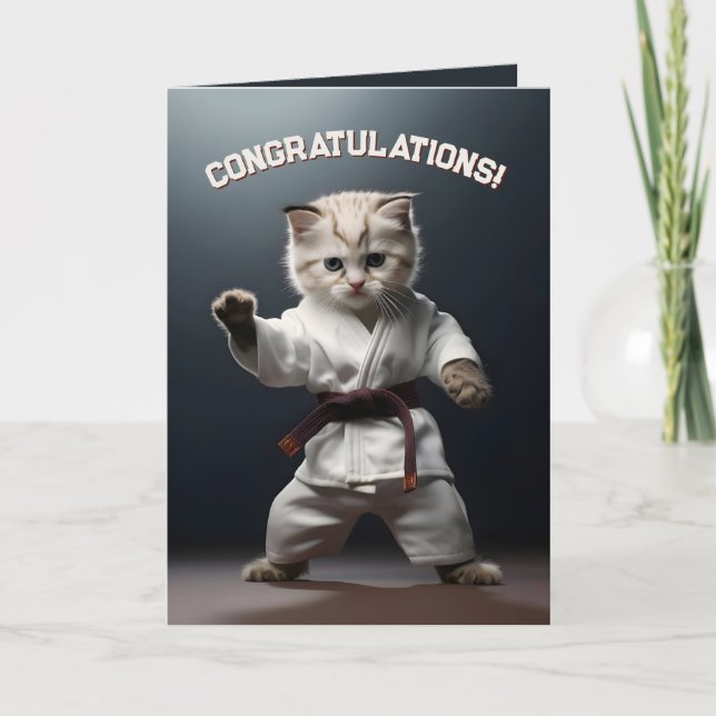 Karate Kitten Letterpress Thank You Card (Front)