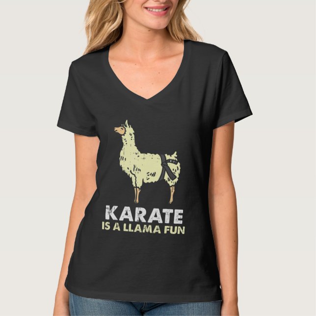 Karate Llama Fun Black Belt  Alpaca Martial Arts T-Shirt (Front)