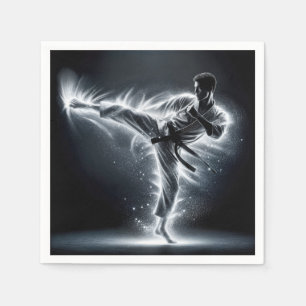 Karate Man With Neon Energy Light Trails Napkins