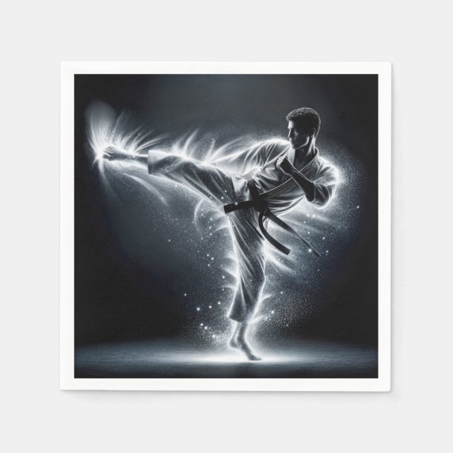 Karate Man With Neon Energy Light Trails Napkins (Front)