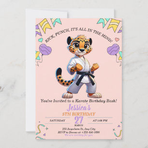 Karate Martial Animal Arts Girl's Birthday Party Invitation