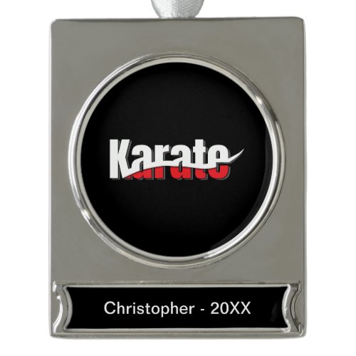 Karate Martial Arts Abstract Swish Silver Plated Banner Ornament