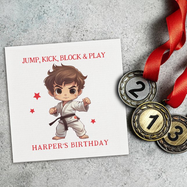Karate Martial Arts Birthday Party Napkins (Sensei-approved Tableware!  Power-packed punch of fun with our martial arts paper napkins!)