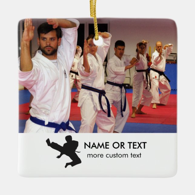 Karate Martial Arts Custom Photo, Text Christmas Ceramic Ornament (Front)