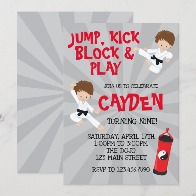 Karate Martial Arts Red and Black Birthday Invitation (Front/Back)