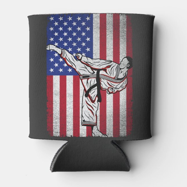  Karate Martial Arts USA American Flag Men Women Can Cooler (Front)