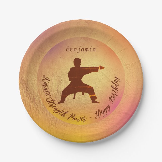 Karate Modern Martial Arts Happy Birthday Paper Plates (Front)