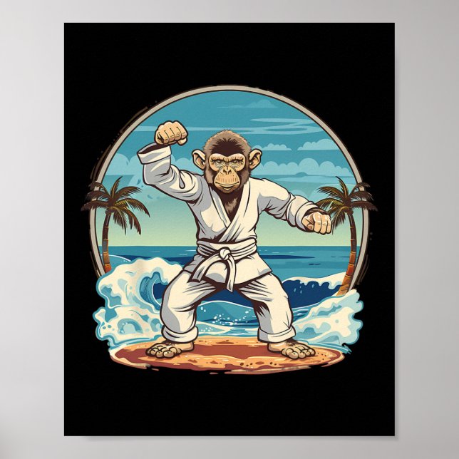 Karate Monkey Beach Kickboxing Jiu-jitsu Mma Marti Poster (Front)