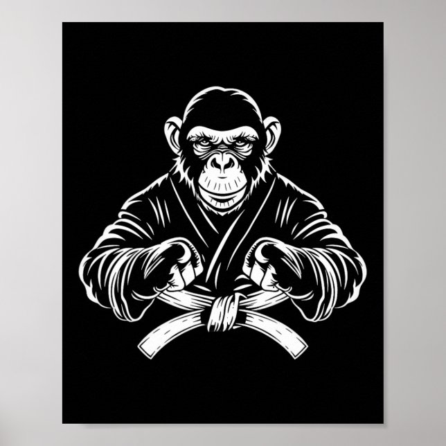 Karate Monkey Drawing Kickboxing Jiu-jitsu Mma Mar Poster (Front)