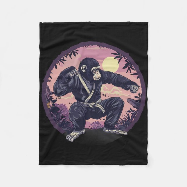 Karate Monkey Nature Moon Mma Kickboxing Monkey Lo Fleece Blanket (Front)