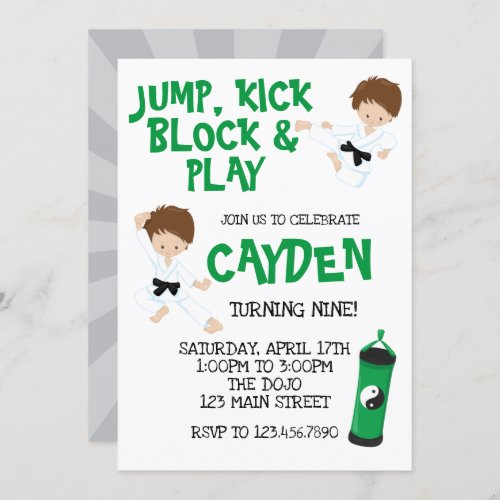 Karate Ninja Green Birthday  Invitation