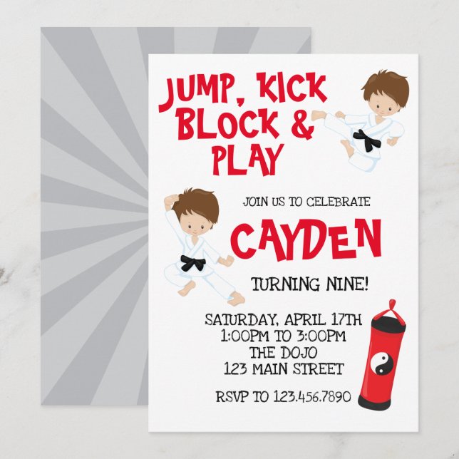 Karate Ninja Red and Black Birthday  Invitation (Front/Back)